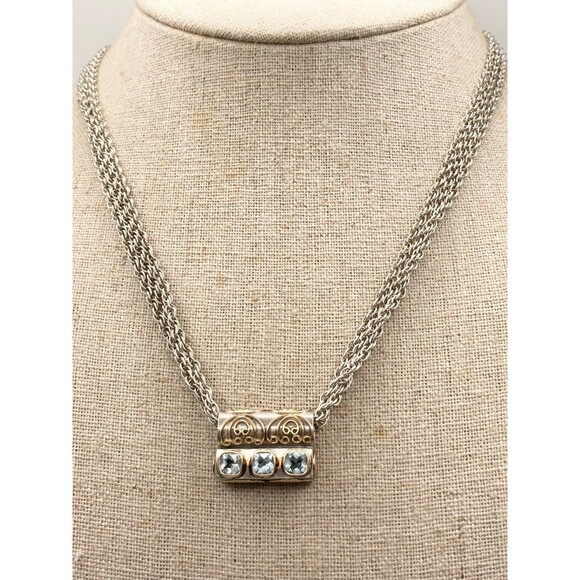 925 sterling silver 18k gold genuine blue zircon pendant necklace